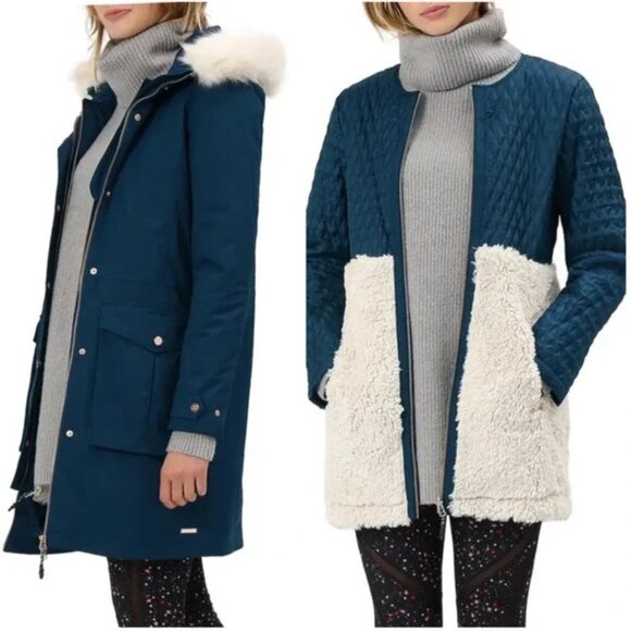Sweaty Betty Highlands 3 in 1 Hooded Parka Coat in Navy Blue Size Medium - Picture 1 of 16